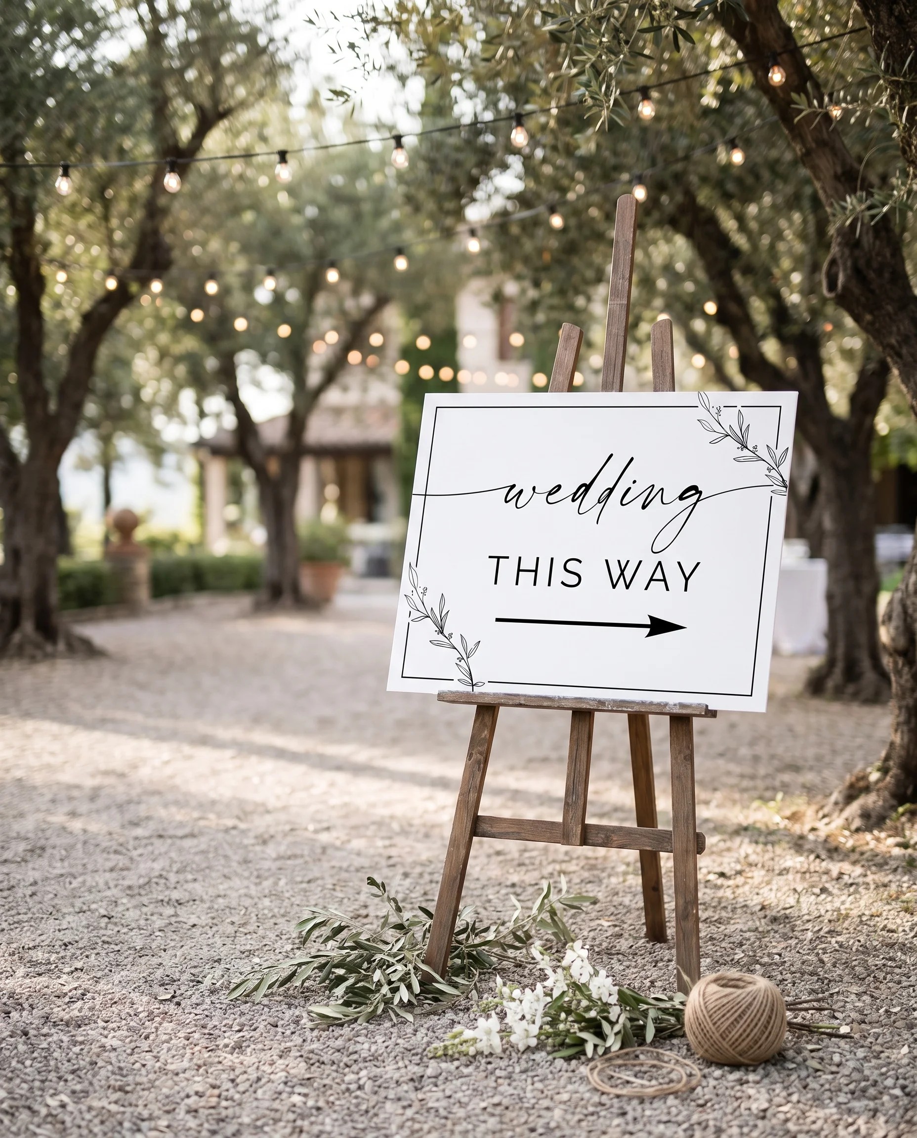 Willow Script wedding directional sign — displayed in a wedding venue setting under soft natural light, elegant wedding signage.