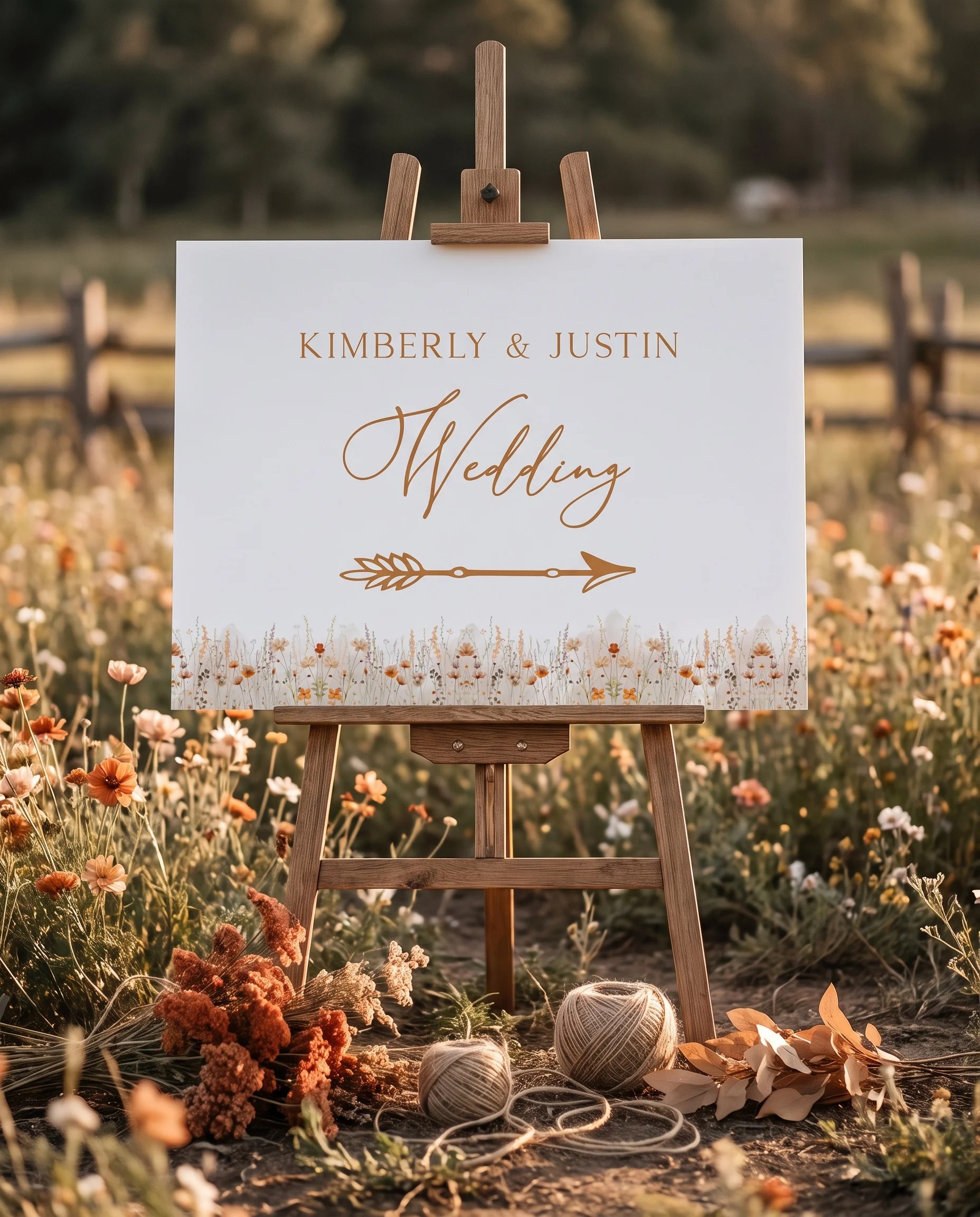 Amber Meadow wedding directional sign — displayed in a wedding venue setting under soft natural light, wedding signage.