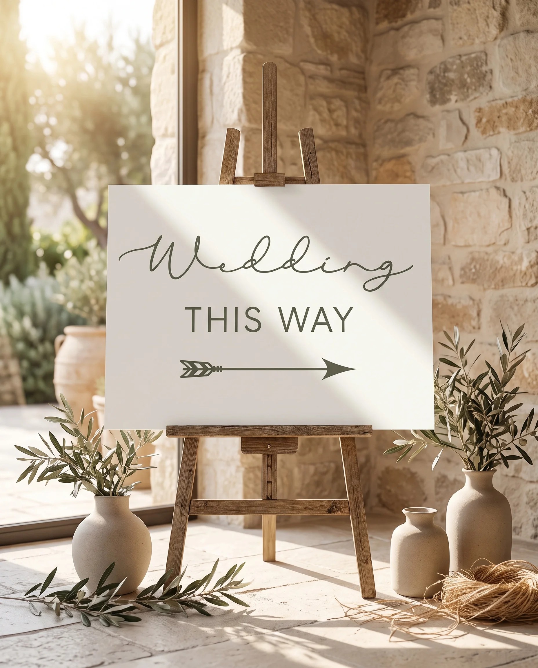 Manor Etching wedding directional sign — displayed on an easel under soft natural light, wedding signs