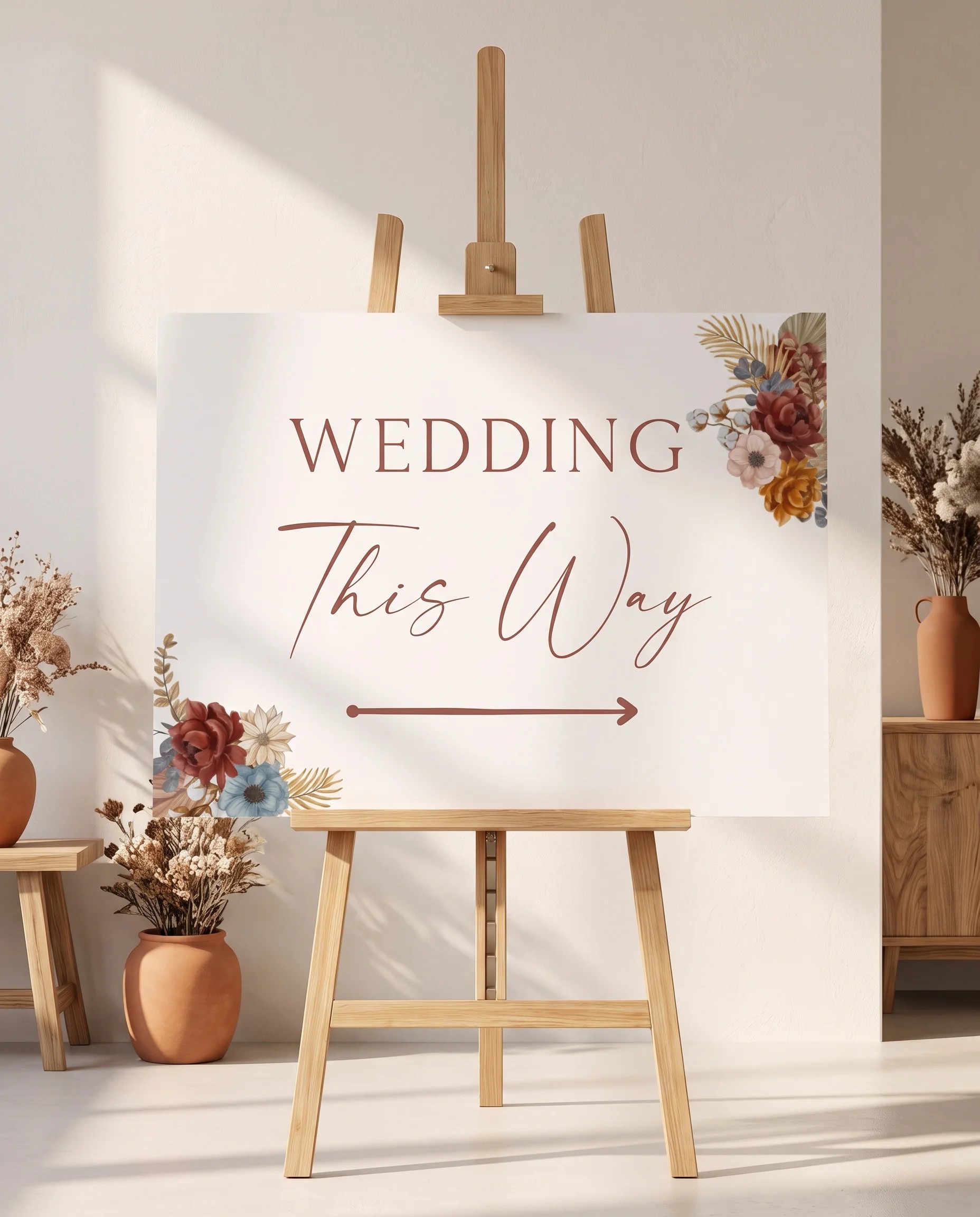Marisol Bloom wedding directional sign — displayed on an easel under soft natural light, premium editorial wedding signs.