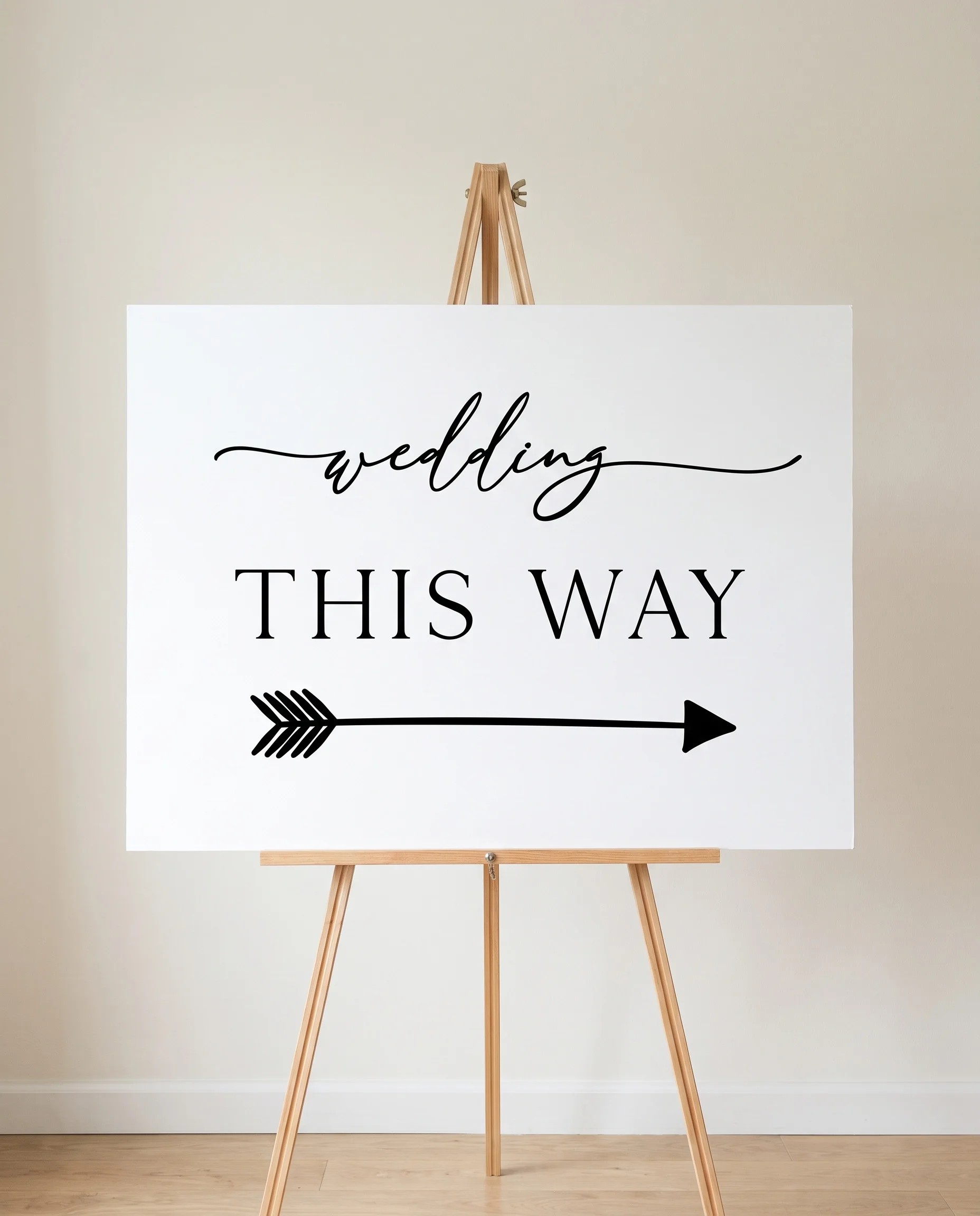 Quiet Line wedding directional sign — displayed on an easel under soft natural light, photographed at a slight overhead angle, wedding signs.