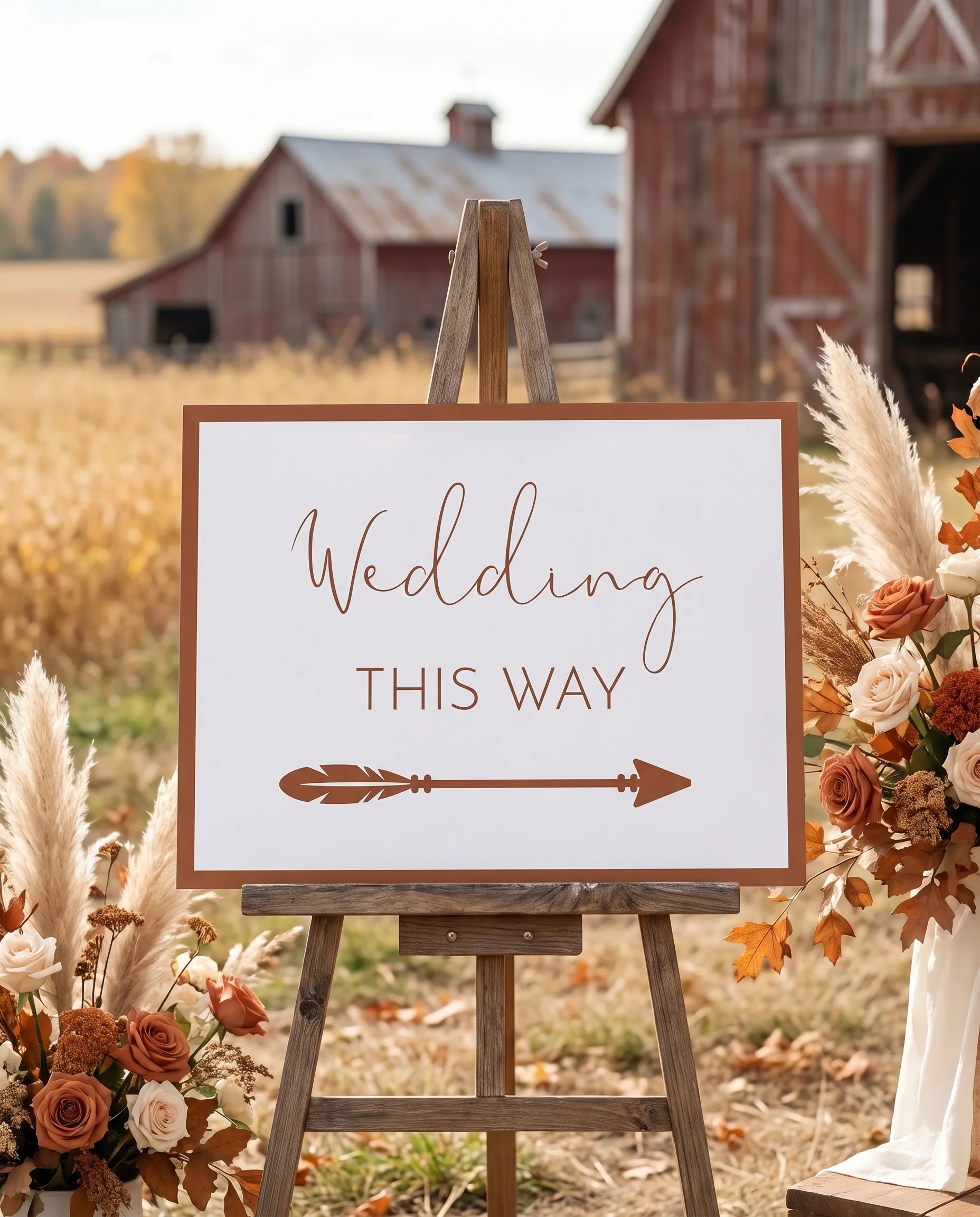 Stevens wedding directional sign — displayed in a wedding venue setting under soft natural light with a slight overhead angle, wedding signage
