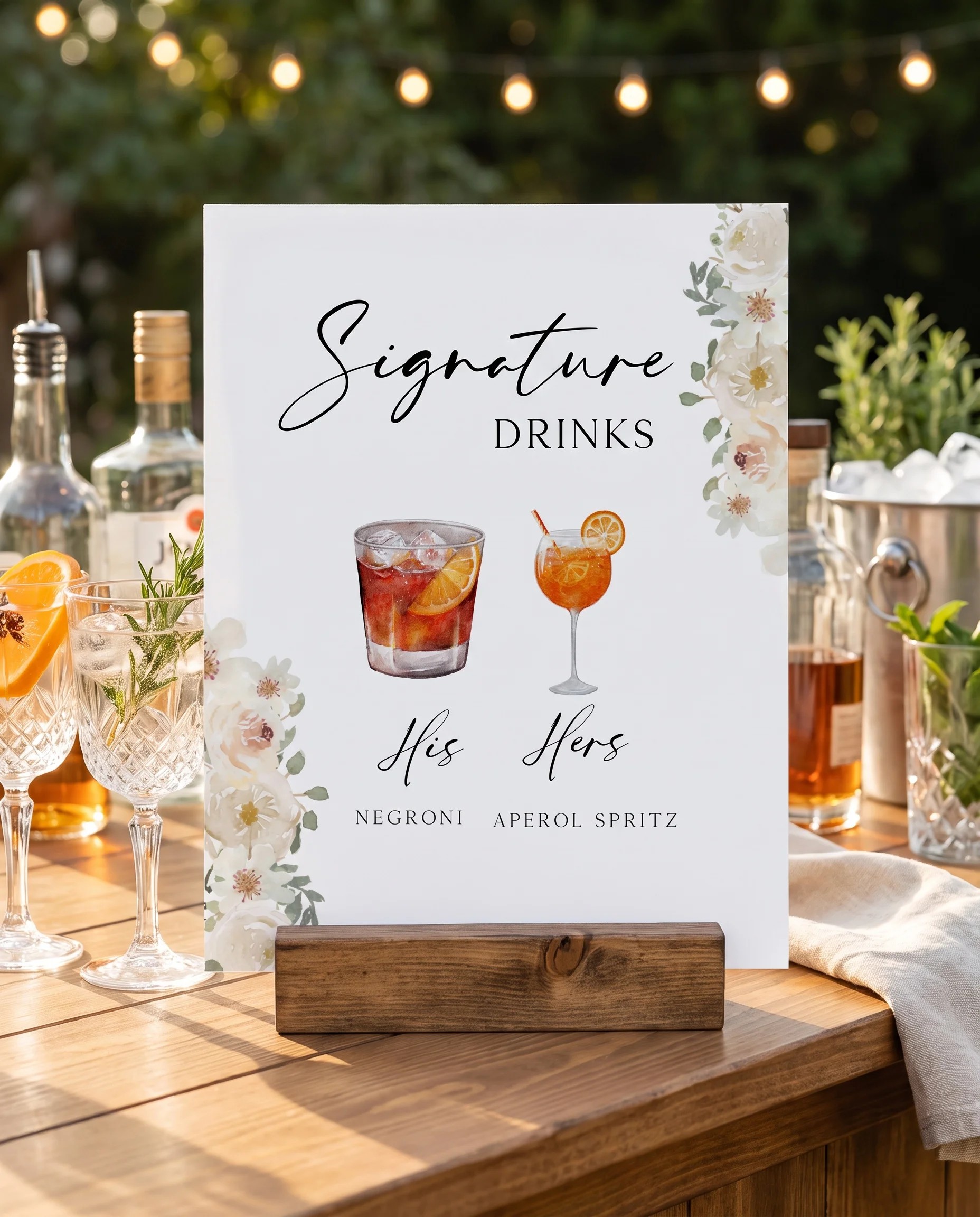 Seraphine — bar menu page displayed on a drinks station under soft natural light with a slight overhead angle, bar menu template
