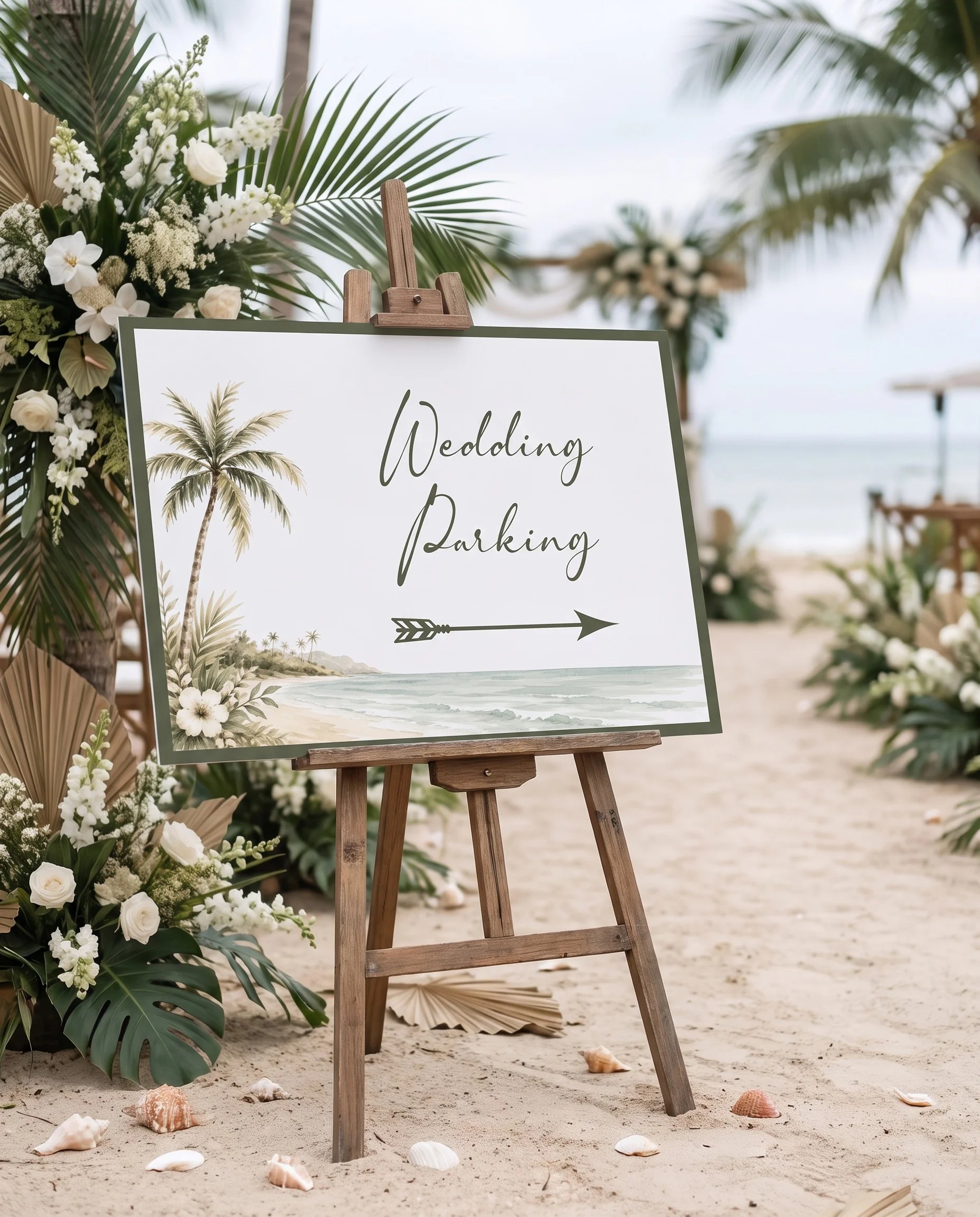 Palmetto Shore wedding parking sign — displayed at a venue entrance under soft natural light, premium editorial wedding signs.