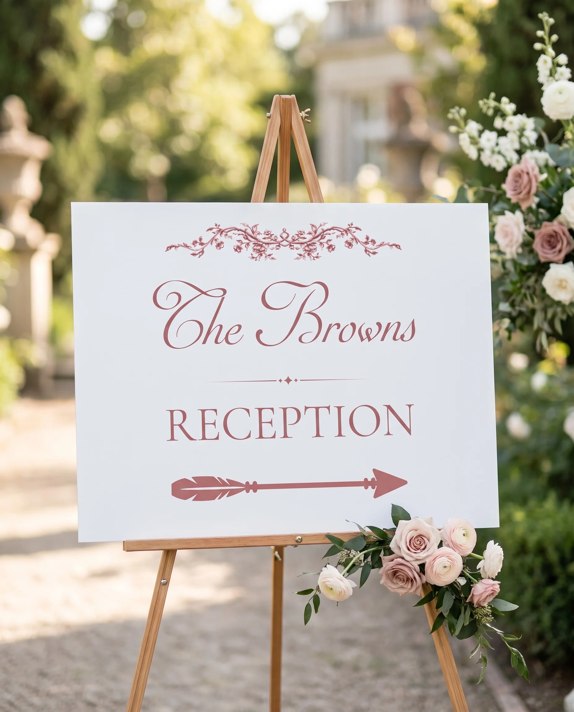 Rosewood Trellis wedding reception sign — displayed near a reception entrance under soft natural light, premium wedding signs.