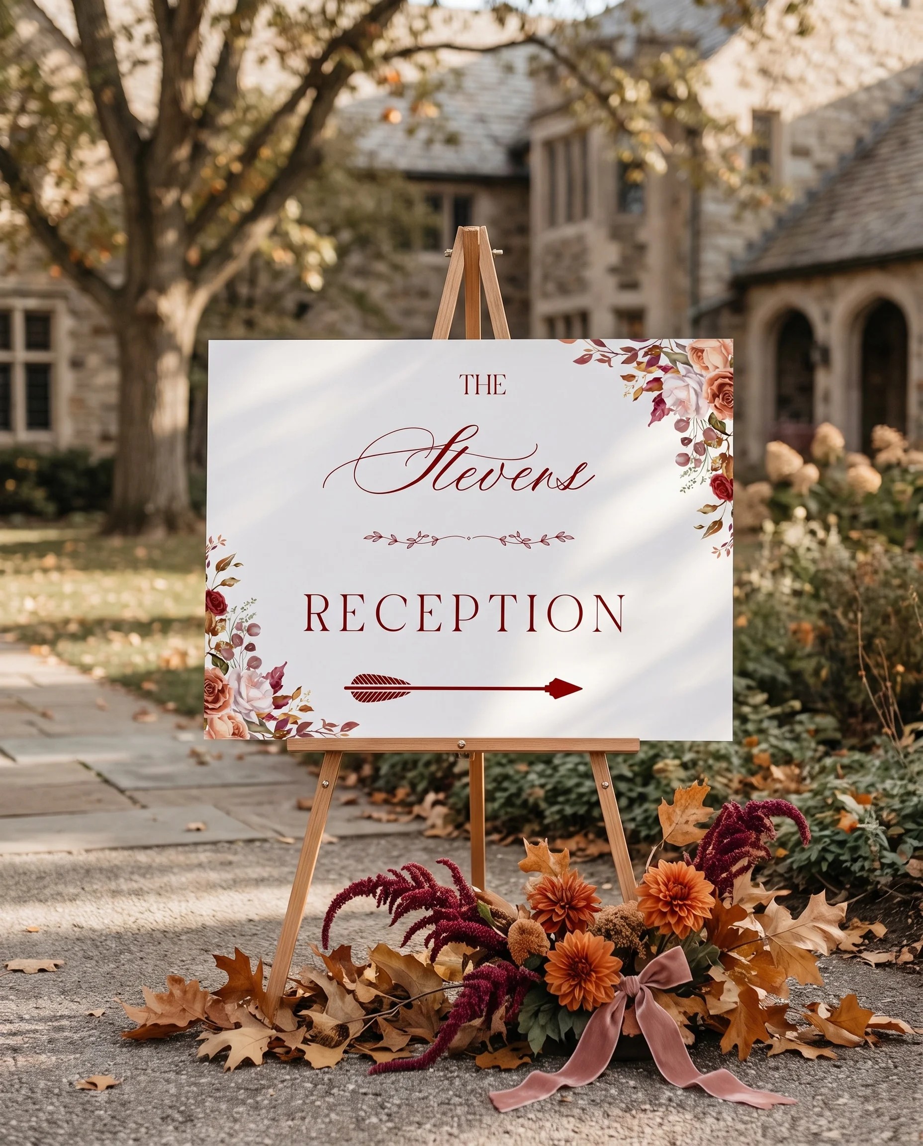 Autumn Blush wedding reception sign — displayed at a reception entrance under soft natural light, premium editorial paper, wedding signs.