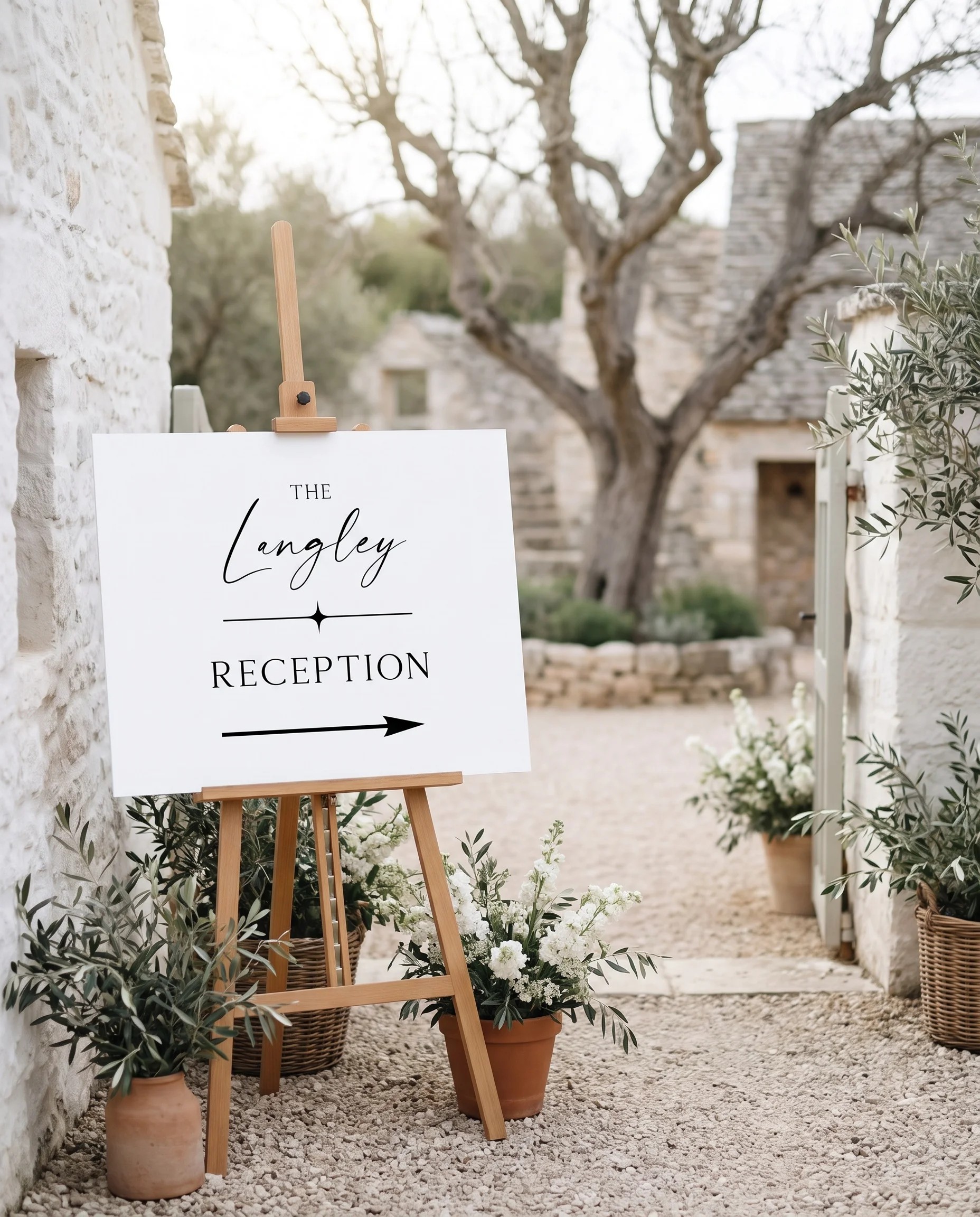 Liminal wedding reception sign — displayed at a reception entrance under soft natural light with a slight overhead angle, wedding signs