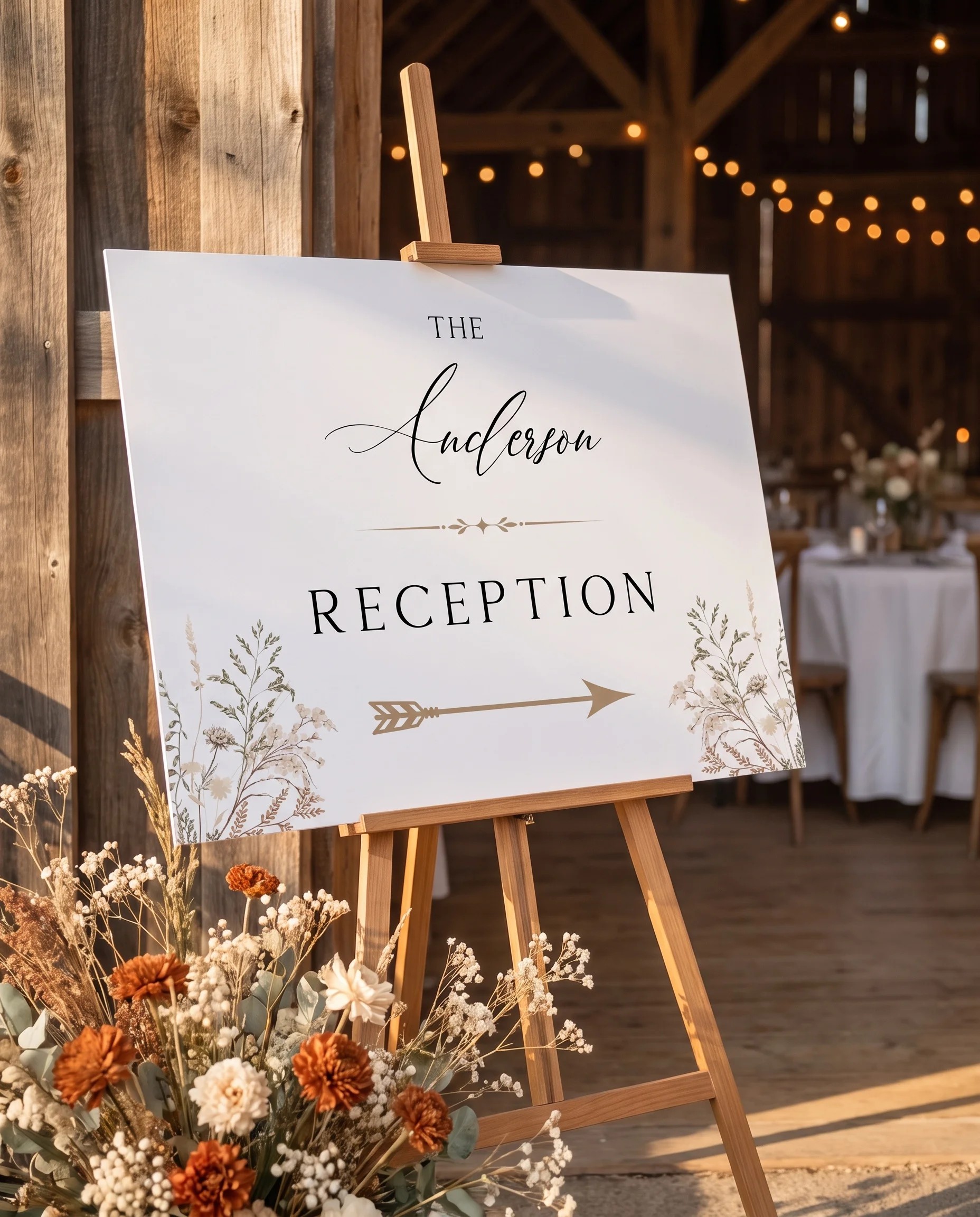 Bramble Court wedding reception sign — displayed at a reception entrance under soft natural light, elegant wedding signs.