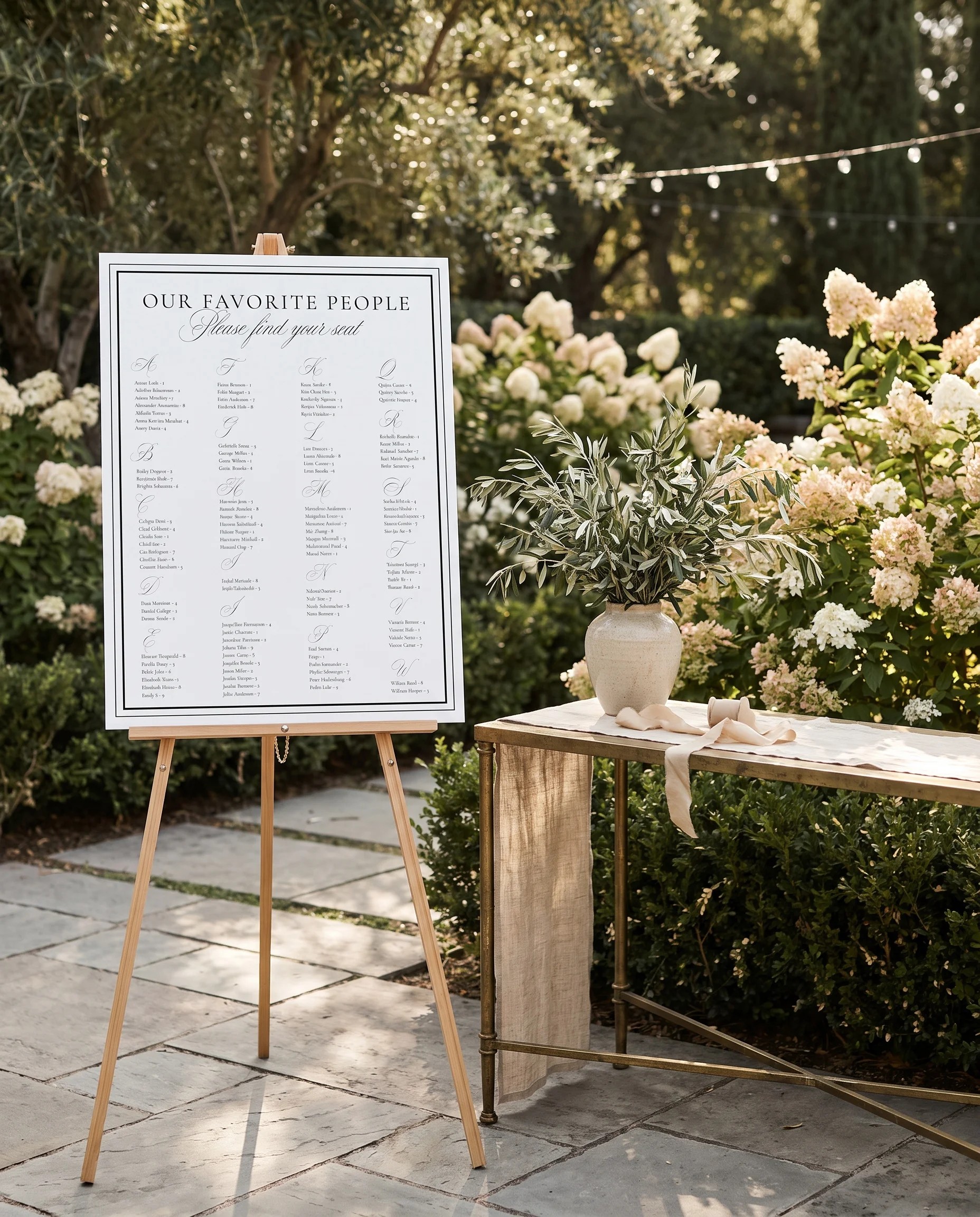 Heirloom wedding seating chart — shown beside furniture for scale on premium editorial paper under soft natural light, wedding seating chart template.