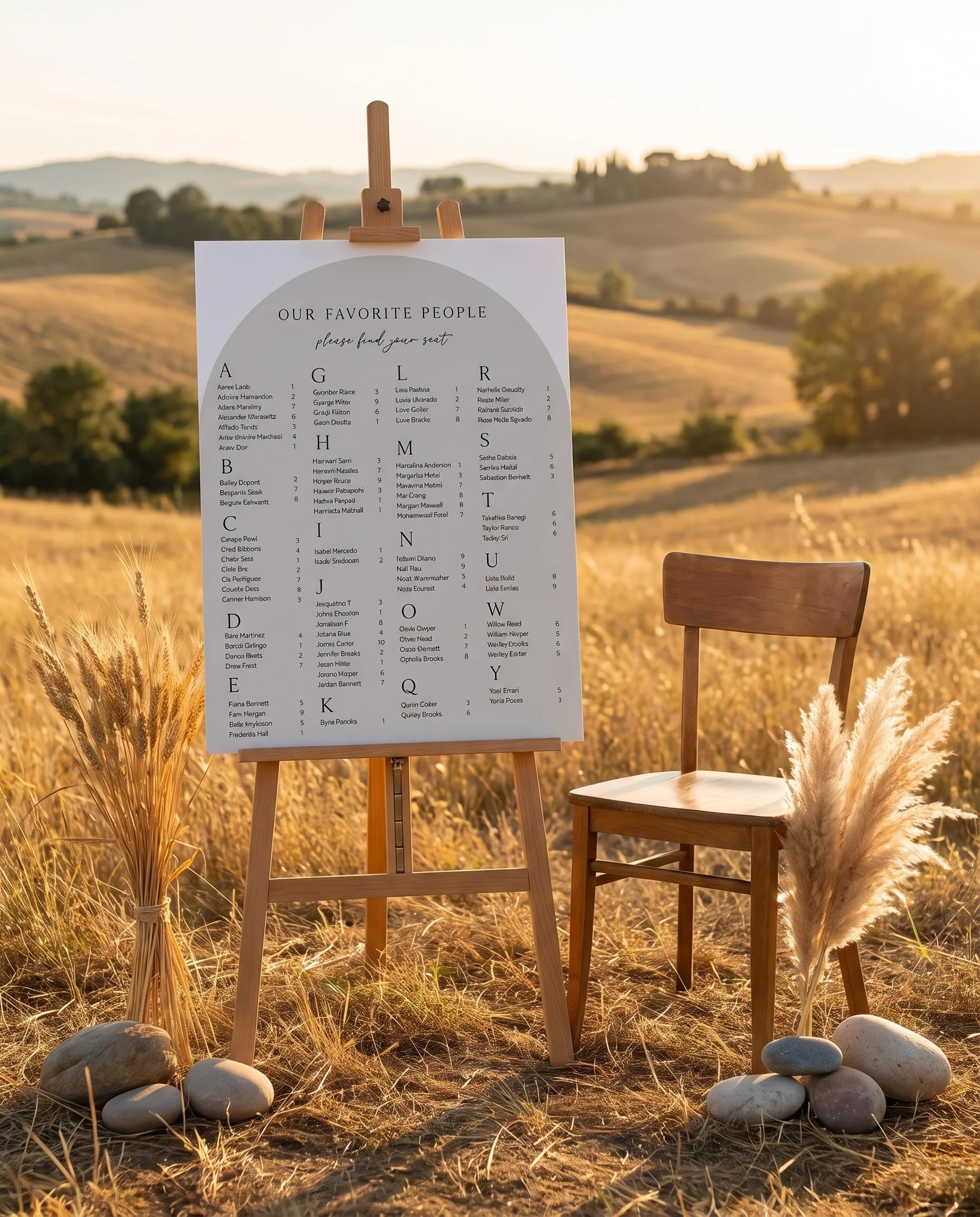 Halo Arch wedding seating chart — shown beside furniture for scale under soft natural light, wedding seating chart template