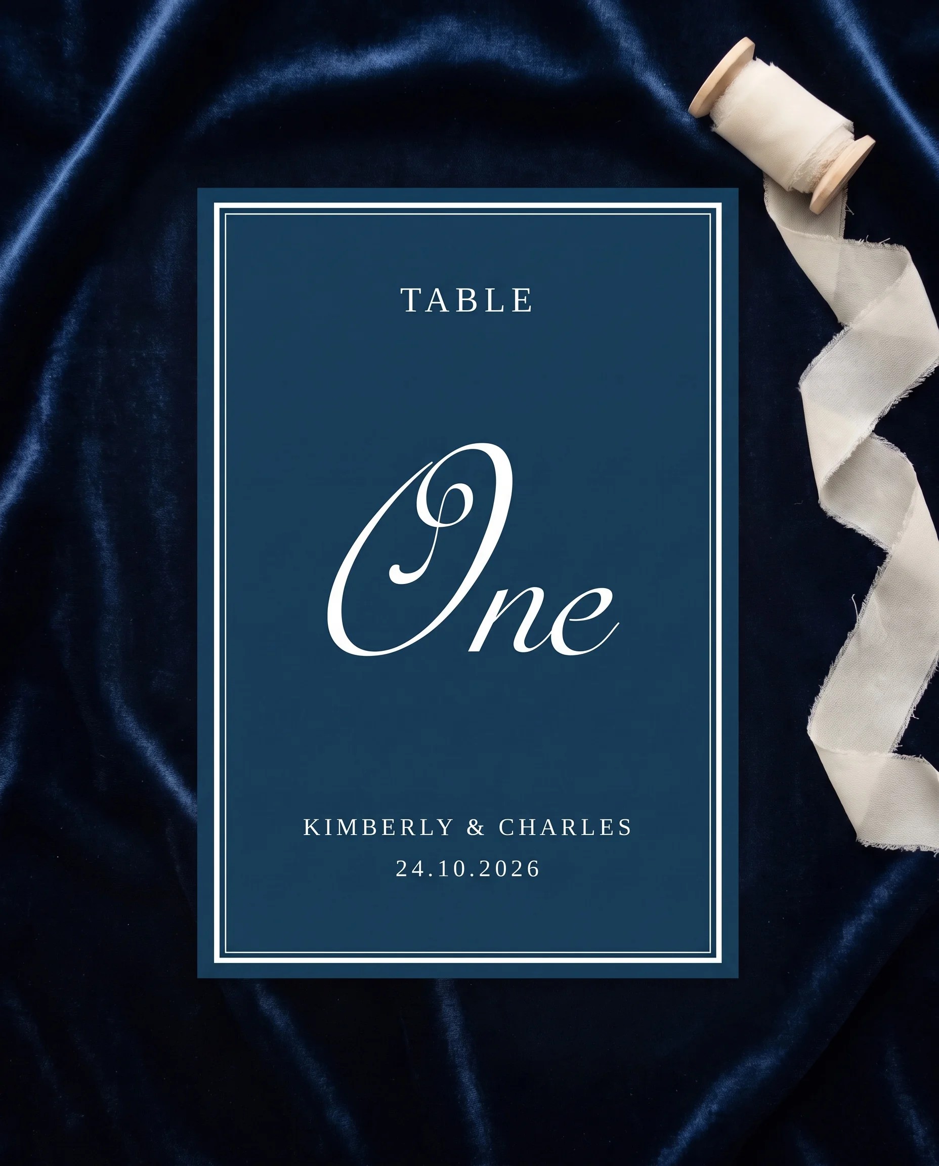 Windsor Crown wedding table number — single card shown flat on premium editorial paper under soft natural light, wedding table numbers