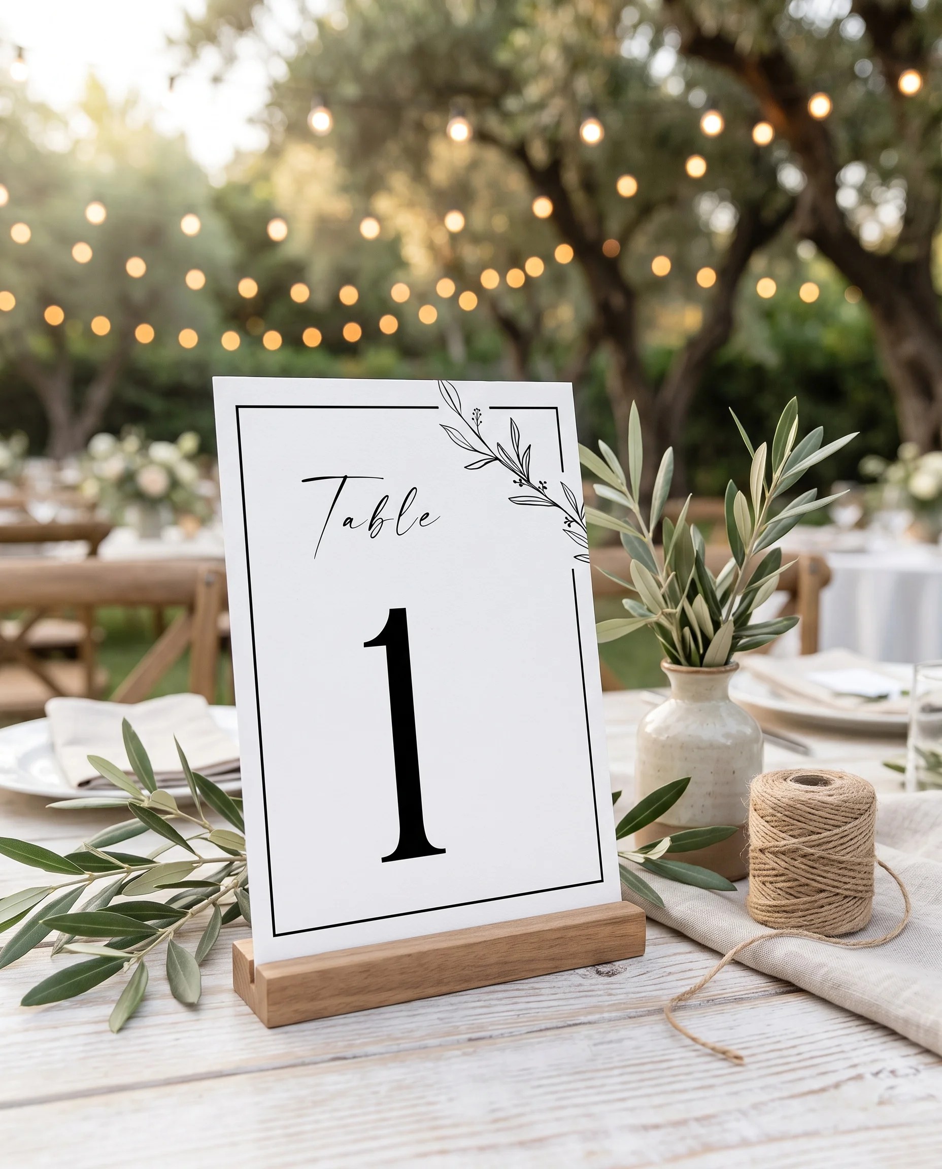 Willow Script wedding table number — standing upright on a dressed table under soft natural light, table numbers wedding.