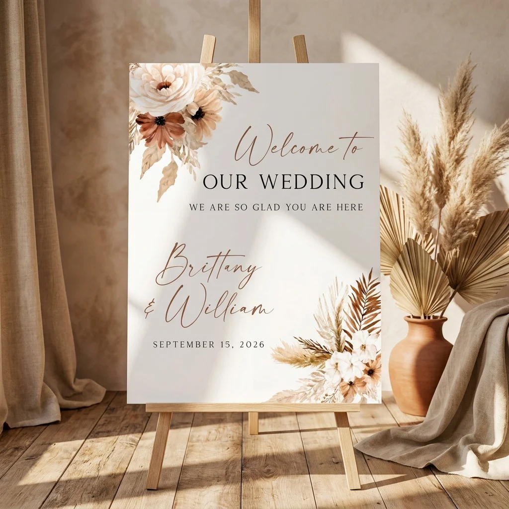Pampas Bloom Boho Welcome Sign — Printable Dried Floral