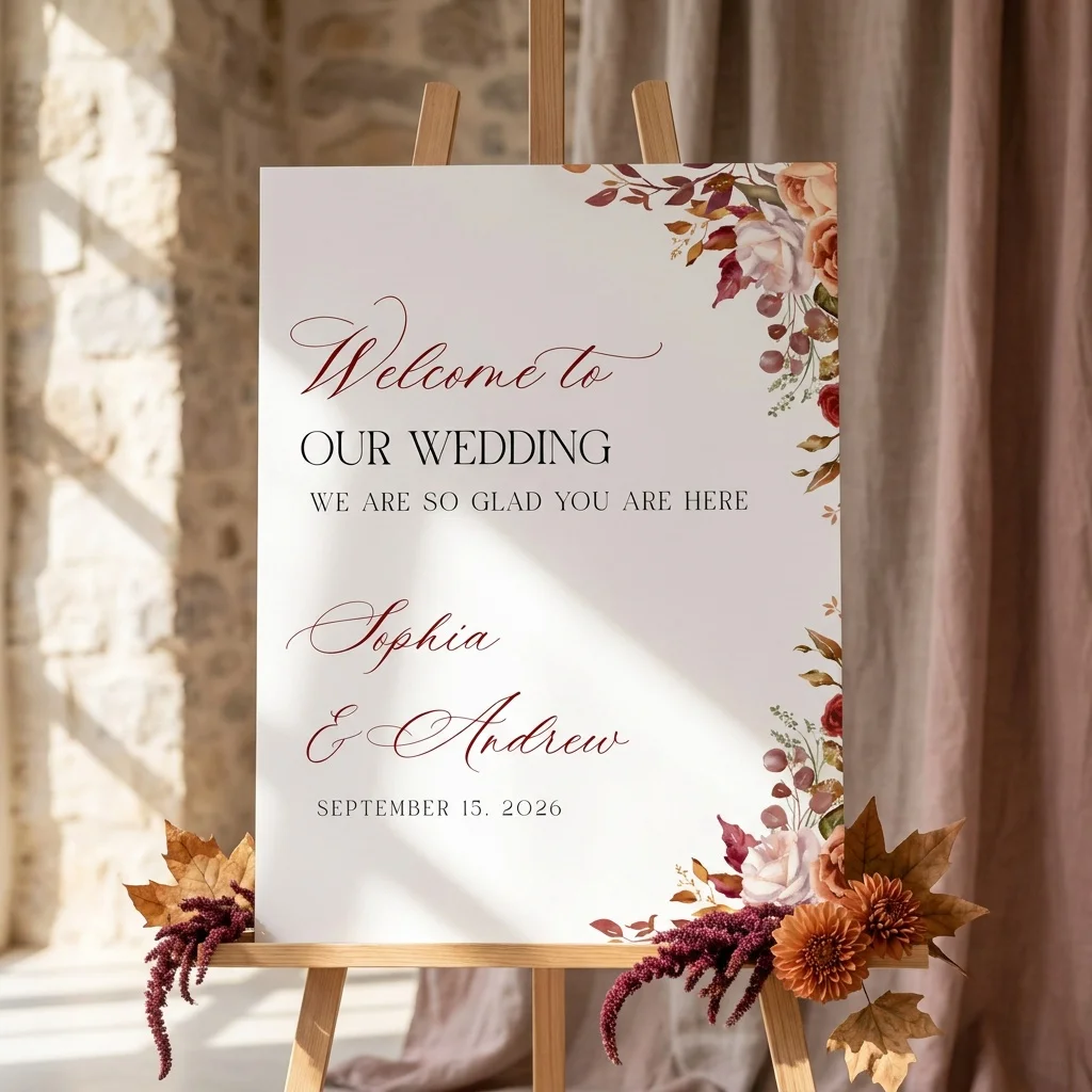 Autumn Blush Welcome Sign | Printable Rustic Floral