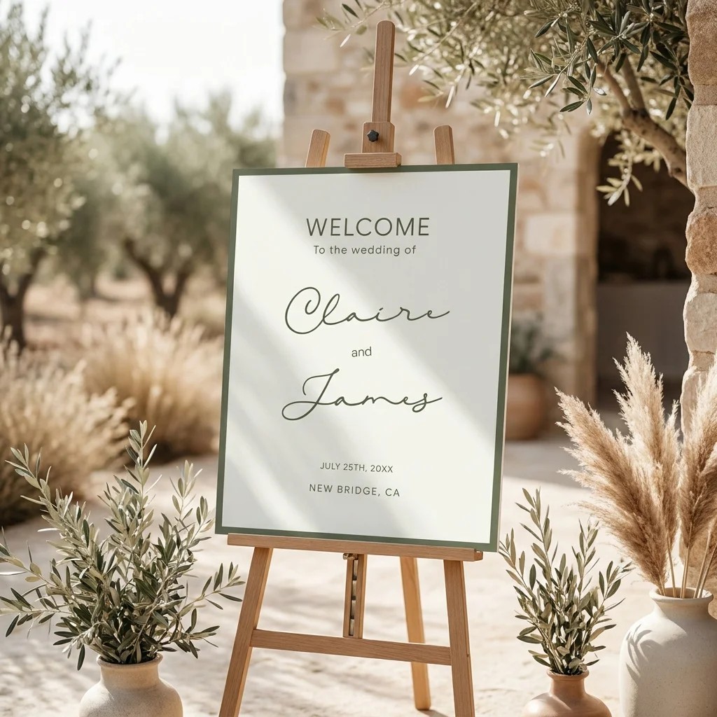 Manor Etching wedding welcome sign — displayed at a wedding entrance under soft natural light, welcome to our wedding sign.