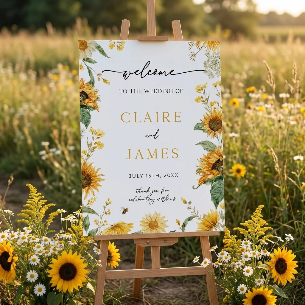 Honeyfield wedding welcome sign — displayed at a wedding entrance under soft natural light, welcome to our wedding sign.
