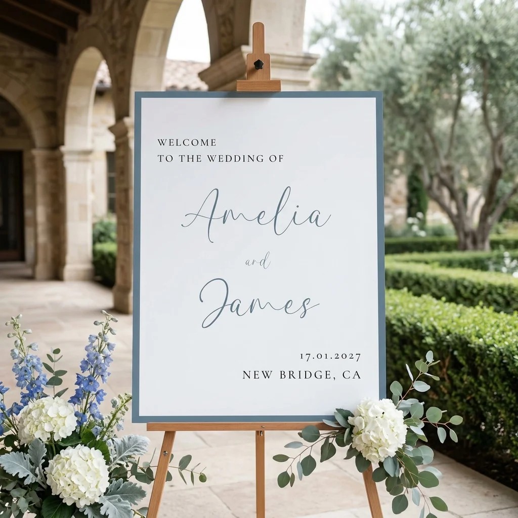 Arrow Crest wedding welcome sign — displayed at a wedding entrance under soft natural light, welcome to our wedding sign.