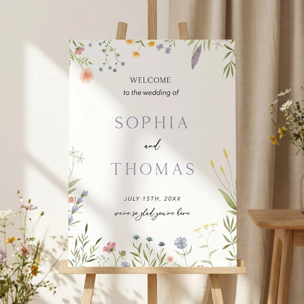 Floret Veil Welcome Sign – Wildflower Wedding Printable