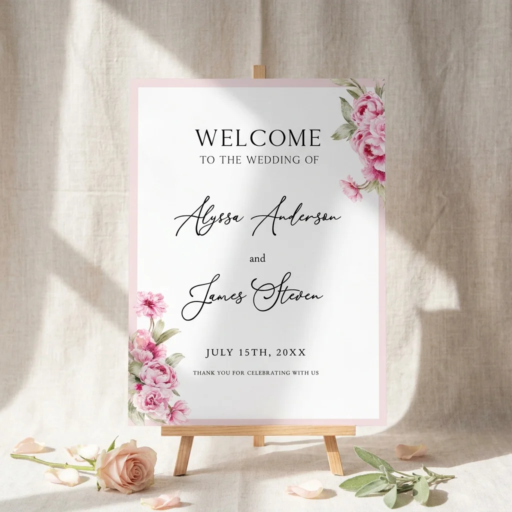 Blush Peony Welcome Sign — Printable Floral Decor